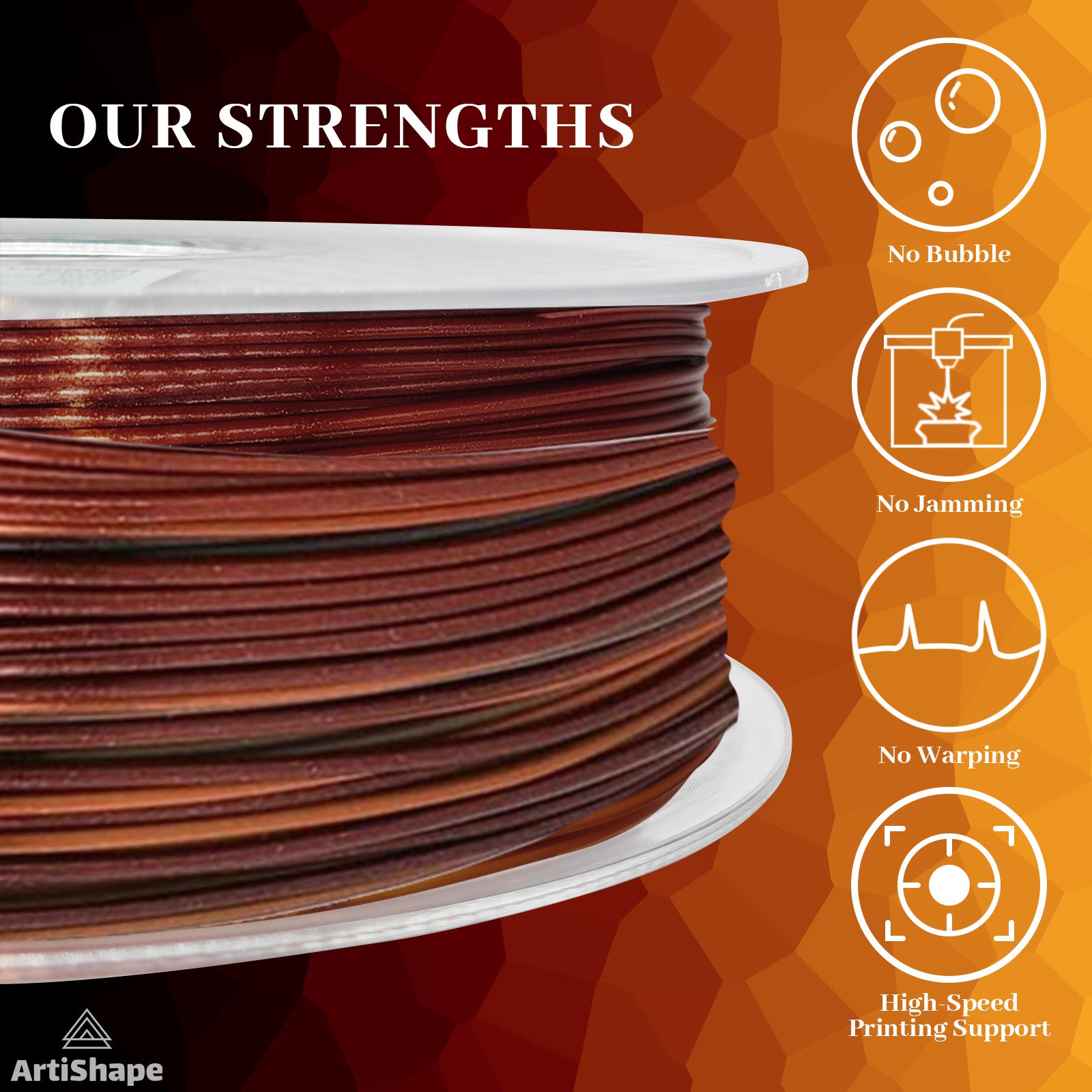 Silk Black Gold & Shiny Red- Silk Shiny Gradient 3D Printer Filament - PLA Filament