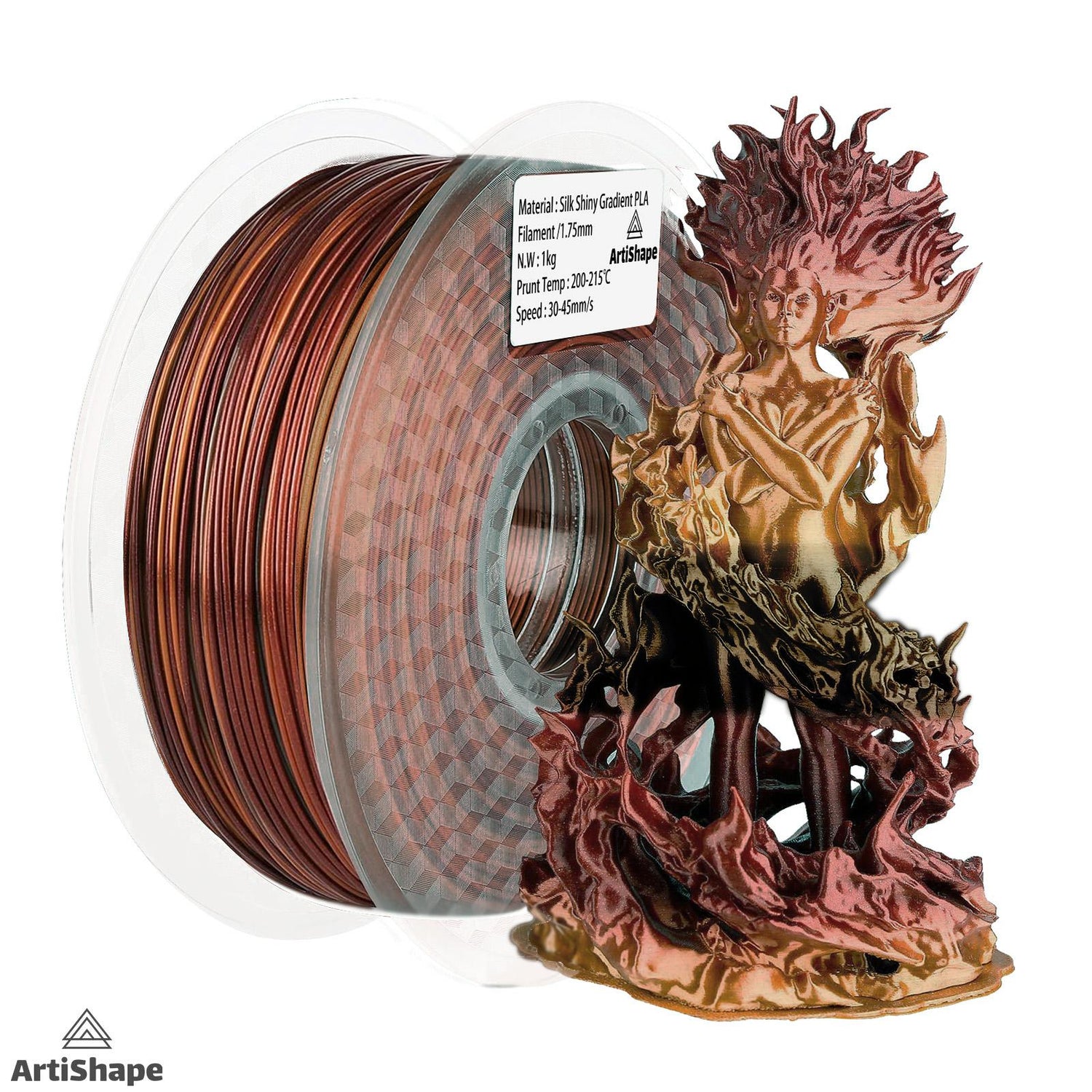 Silk Black Gold &amp; Shiny Red- Silk Shiny Gradient 3D Printer Filament - PLA Filament