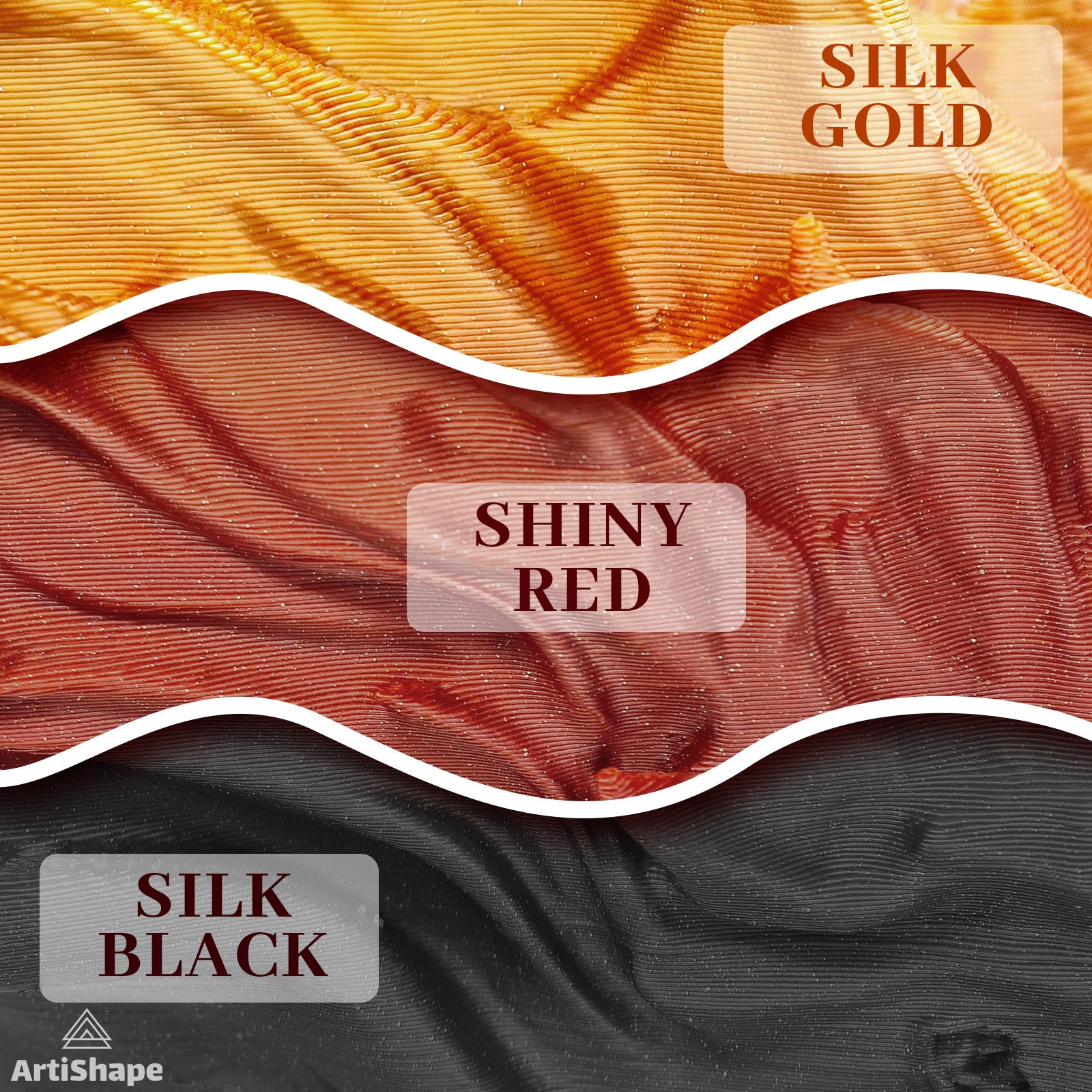 Silk Black Gold &amp; Shiny Red- Silk Shiny Gradient 3D Printer Filament - PLA Filament